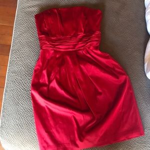 WHBM red satin dress formal strapless holiday sexy